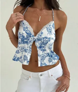 Blue Tie Top White Size XS thumbnail 1