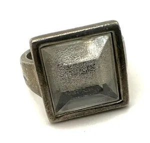 Silver tone clear square ring thumbnail 1