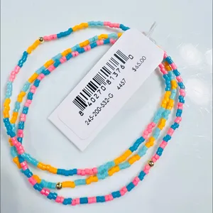 GORJANA Miami Gigi Striped Glass Beaded Bracelets Set of 3 Orange Pink Blue Aqua thumbnail 4