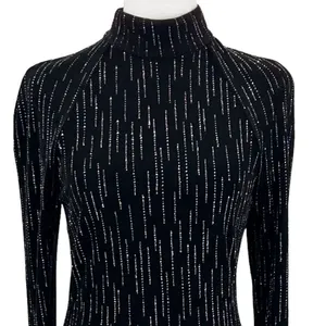 Roberta High Neck Long Sleeve Long Embellishments Black Gown Dress Size Medium thumbnail 3