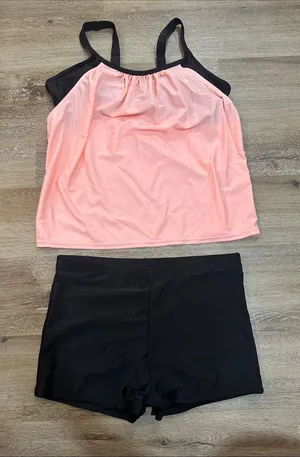 Women's Two-Piece Tankini Swim Set in Pink and Black thumbnail 1