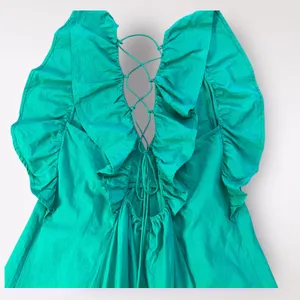 Umgee‎ Kelly Green Tiered Ruffled Corset Back Mini Dress Preppy Casual Size L thumbnail 6