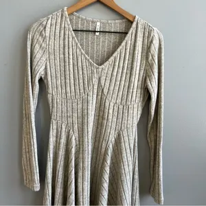 HALARA Ribbed Knit V Neck Long Sleeve Flare Mini Casual Dress NWT Size Small thumbnail 7