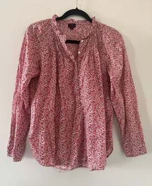 J Crew Red Ditsy Floral Peasant Top 4 100% Cotton Cottagecore Prairie Church thumbnail 1