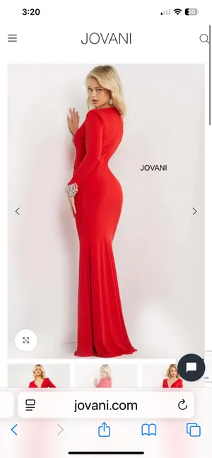 Jovani 07320 White Plunging Neck Long Sleeve Dress thumbnail 3