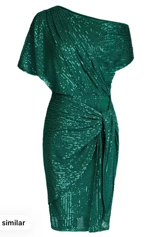 Grace Karin XL Green Sequin Cocktail Dress Asymmetrical Wrap Waist Holiday Party thumbnail 1