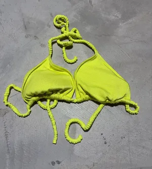 Aerie Neon Yellow Ruched Triangle Bikini Top XL thumbnail 1
