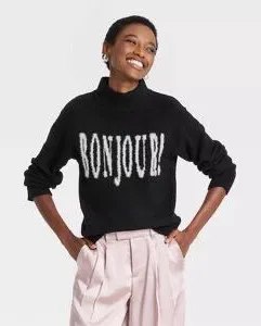 A New Day Black Mock Neck Bonjour Sweater thumbnail 1