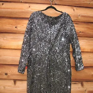 Mac Duggal 26445 Long Sleeve Sequin Gown Black Silver 14 thumbnail 10