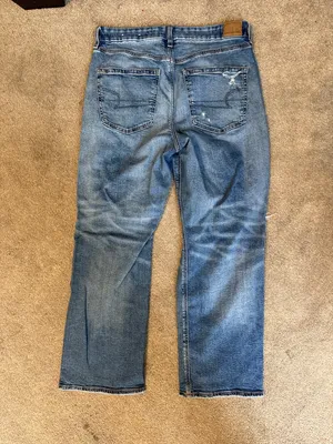 American Eagle Medium Wash Distressed Curvy Straight Leg Jeans Size 14 Short thumbnail 3