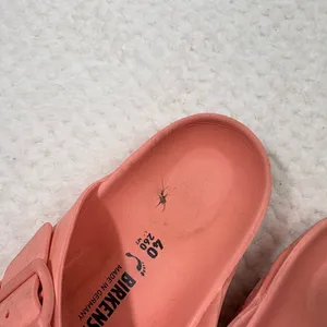 Birkenstock Peach Pink Rubber Arizona Two Strap Slip On Comfort Sandals 40 L9 M7 thumbnail 5