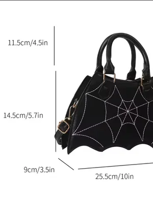 Black Spiderweb Stitch Bat-Shaped Handbag - Women Bags thumbnail 5