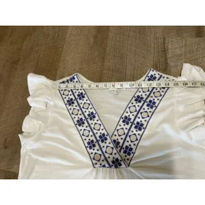 Anneliese Women's XL White‎ Embroidered V-Neck Flutter Sleeve Boho Blouse thumbnail 12