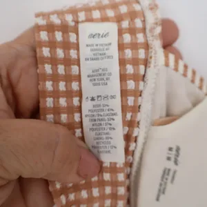 Aerie Tan Gingham Ruffle Triangle Bikini Top Medium Seersucker V-Neck Swim thumbnail 3