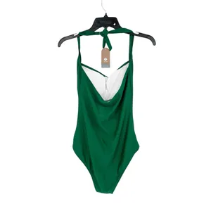 Smismivo Tummy Control Halter One Piece Swimsuit Ruched Pin Up Vintage Emerald M thumbnail 3