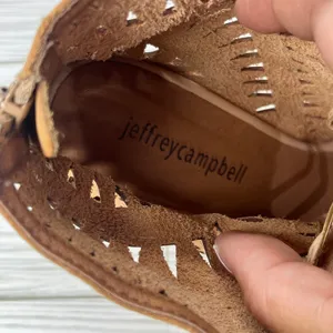 Jeffrey‎ Campbell Rodillo Cutout Leather Wedge Peep Toe Sandals Tan Womens 8 thumbnail 5