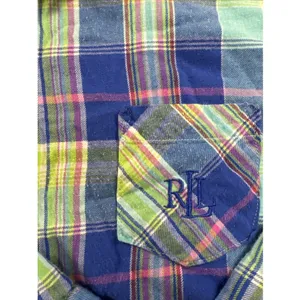 Lauren Ralph Lauren Madras Plaid Shirt Womens M Blue Green Pink RL Monogram thumbnail 2