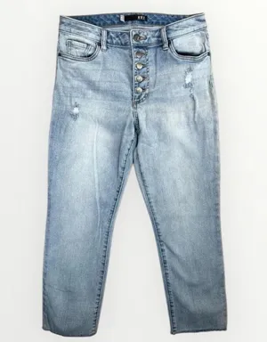 KUT From The Kloth Reese Jeans Sz 8 Light Wash High Waist Distressed Button Fly thumbnail 1