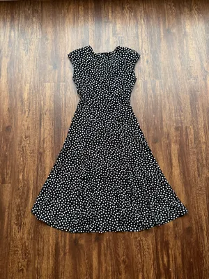 Jones Wear Black White Polka Dot Midi Dress V-Neck Fit and Flare Stretch- Size 6 thumbnail 2
