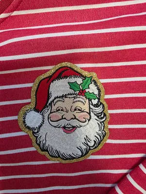 Simply Southern Santa Crew Varsity Sweatshirt Red Striped Santa Baby Size Medium thumbnail 5