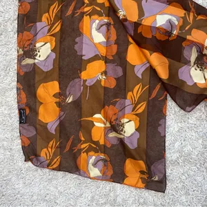 Retro Cejon Brown & Orange Floral Rectangle Neck Scarf thumbnail 6