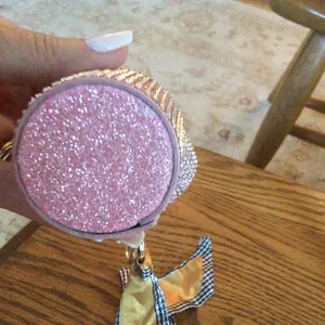 Womens Pink Bling Lipstick Case Bag Charm with Twilly in Pink thumbnail 7
