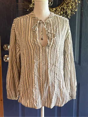 Free People Bishop Sleeves Striped Tunic Blouse Women's Size XS thumbnail 2