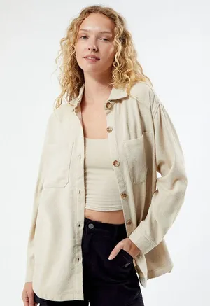Rhythm | Oyster Knit Oversized Relaxed Fit Shacket Top in Cream Size‎ Small thumbnail 1