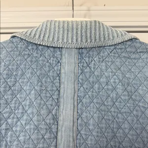 Blue Willi’s Denmark Quilted Denim Jacket Knit Sleeves Button 90s Vintage Large thumbnail 9