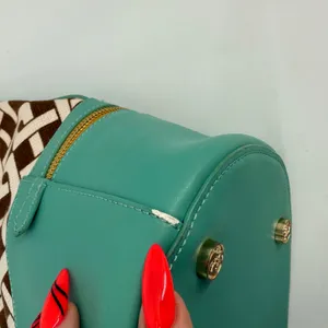 Spartina 449 Madison Stanley Bucket Bag Linen Liner Leather Teal Brown Geometric thumbnail 10