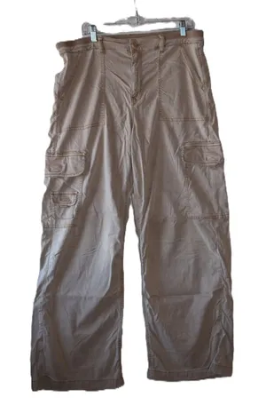American Eagle Cargo Pants Women 16 Regular Tan Stretch Wide Leg Utility Retro thumbnail 1