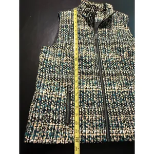 Christopher & Banks Womens‎ Teal Tan Geometric Quilted Puffer Vest Large thumbnail 2