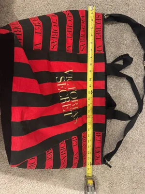 Victorias Secret The Perfect Red Weekender Tote Beach Bag Zipper Black Striped thumbnail 4