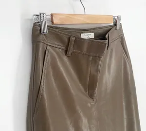 Aritzia Babaton Command Faux Leather Crop Pants Vegan Brown Women's 4 thumbnail 4
