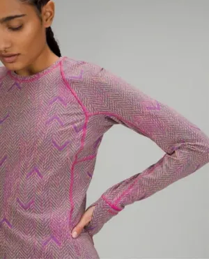 Lululemon Swiftly Tech Long Sleeve Crew Shirt Chevron Knit Purple Yellow Size 6 thumbnail 2
