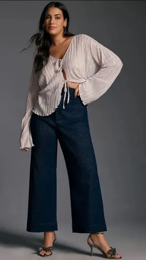 Anthropologie NWOT The Maeve Colette Sparkle High-Rise Wide-Leg Cropped Jeans thumbnail 1