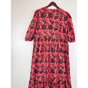 ZARA Womens Dress Red Midi Floral Shift Sequin Tiered 3/4 Sleeve Boho Medium thumbnail 8