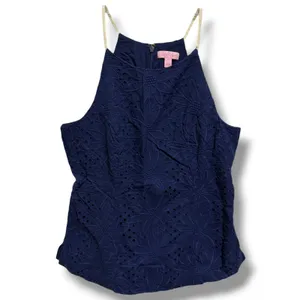 Lilly Pulitzer Annabelle Top Size 10 True Navy Jumbo Sunflower Eyelet Halter thumbnail 6