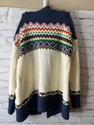 American Eagle Navy & Cream Fair Isle Shawl Collar Women’s Sweater Cardigan med thumbnail 10