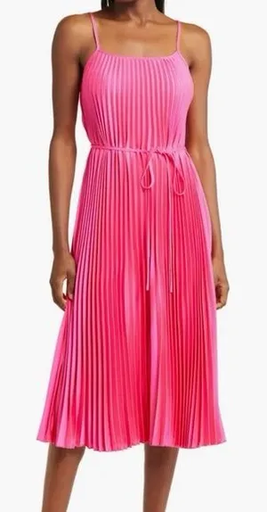 NWT SAM EDELMAN | Hammered Satin Plissé Dress in Hot Pink, size M thumbnail 1