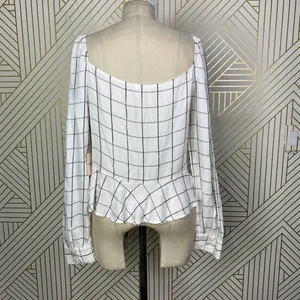 Superdown‎ Marrie Flannel Puff Sleeve Top White & Pink Size US Large thumbnail 9