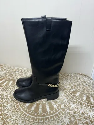 a new day Black Mid-Calf Faux Leather Boots with Chain Accent thumbnail 3