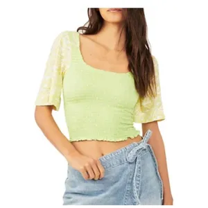 Free People Marigold Smocked Crop Top Key‎ Lime Green SS Size Large NWT thumbnail 8