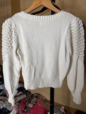 Lucky Brand Ivory Textured Open Knit Dot Sweater Size Small thumbnail 13