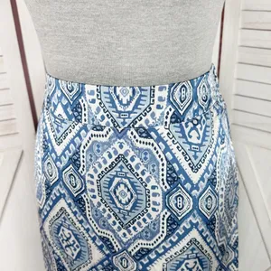 Metrowear Satin Mosaic Print Midi Skirt Blue White‎ Medium thumbnail 5