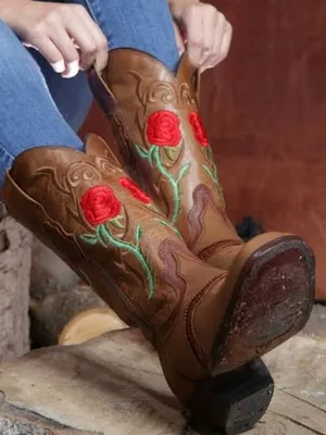 TOMBSTONE Arena Queen Red Rose Square Toe Boots in Red Roses Size US 8 thumbnail 1