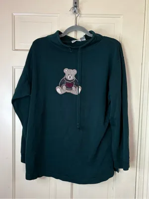 Vintage Fashion Bug Green Sweatshirt with Bear Embroidery 14/16 Grandmacore Top thumbnail 4
