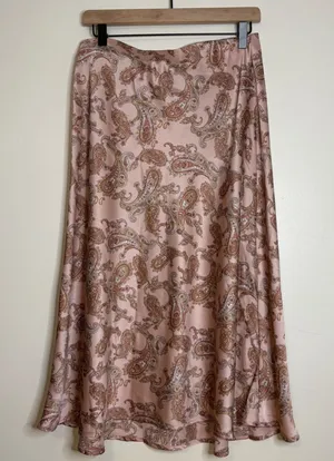 Timing Rose Pink‎ Paisley Satin Midi Slip Skirt Large thumbnail 1