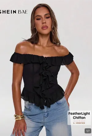 Shein Off-The-Shoulder Top Black thumbnail 1