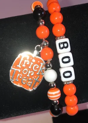 Halloween 'Trick or Treat' Orange & Black Beaded Bracelet Set thumbnail 1